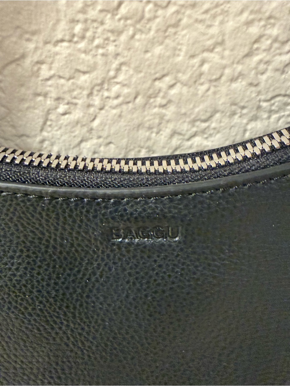BAGGU Black Pebbled Leather Crescent Crossbody Bag